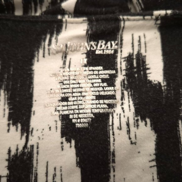 St Johns Bay Sleeveless Dress Swim Cover 1X Black White Abstract Print Stretch - Picture 4 of 4